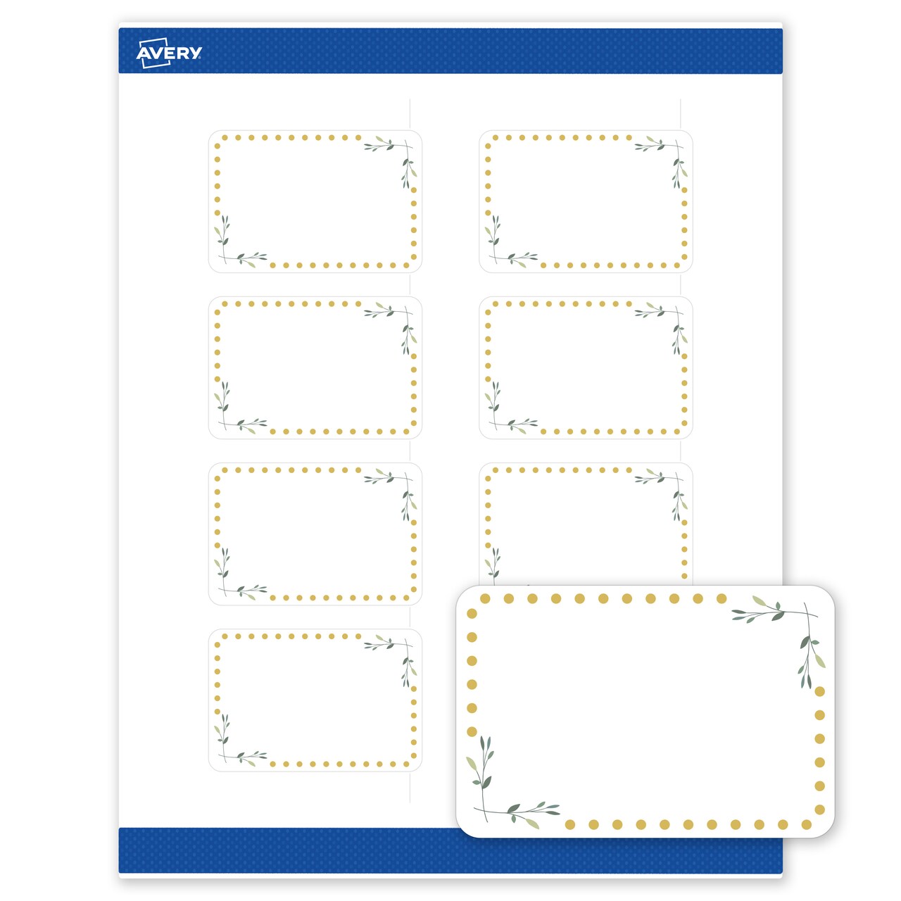 Avery Printable Rectangle Labels, Gold Dots with Green Florals, 2" x 3", Matte White Rectangle Labels, Permanent, Laser/Inkjet, 80ct, Great for Product Labels